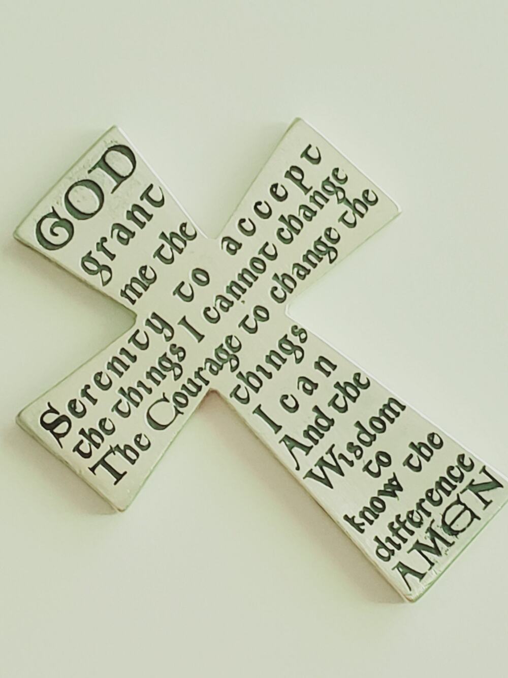 925 Sterling Silver Serenity Prayer Inspirational Gothic Cross Minimalist